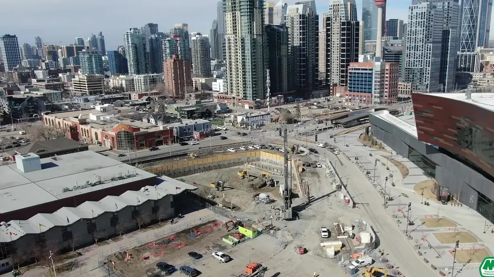 Aerial view of a downtown Calgary job site
